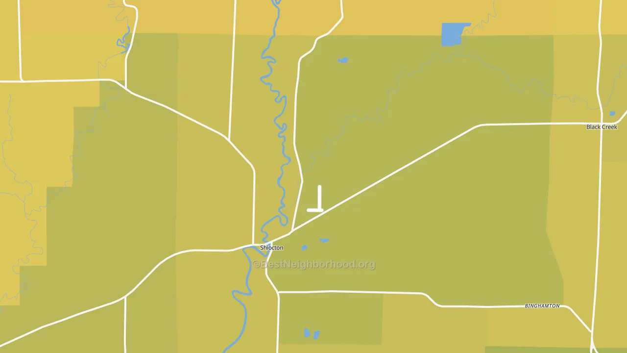 Map of the best neighborhoods in the 54170 area, with better matches in green and worse matches in red