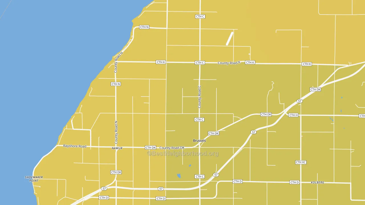 Map of the best neighborhoods in the 54204 area, with better matches in green and worse matches in red