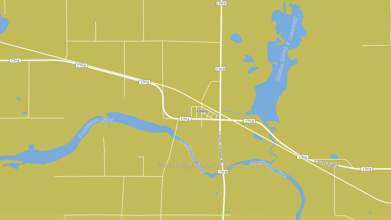 Map of the best neighborhoods in the 54207 area, with better matches in green and worse matches in red