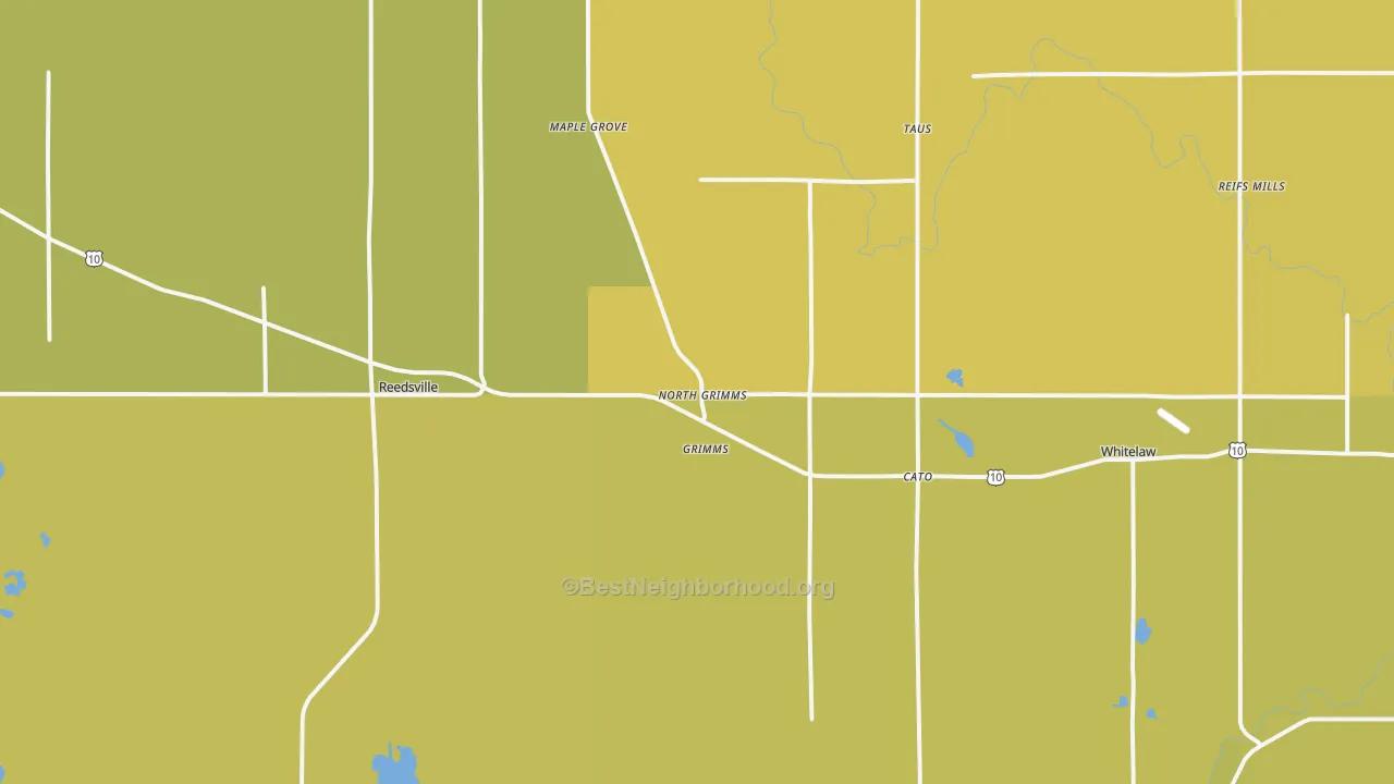 Map of the best neighborhoods in the 54230 area, with better matches in green and worse matches in red