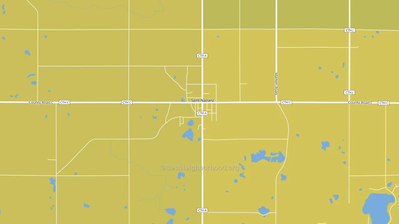 Map of the best neighborhoods in the 54232 area, with better matches in green and worse matches in red