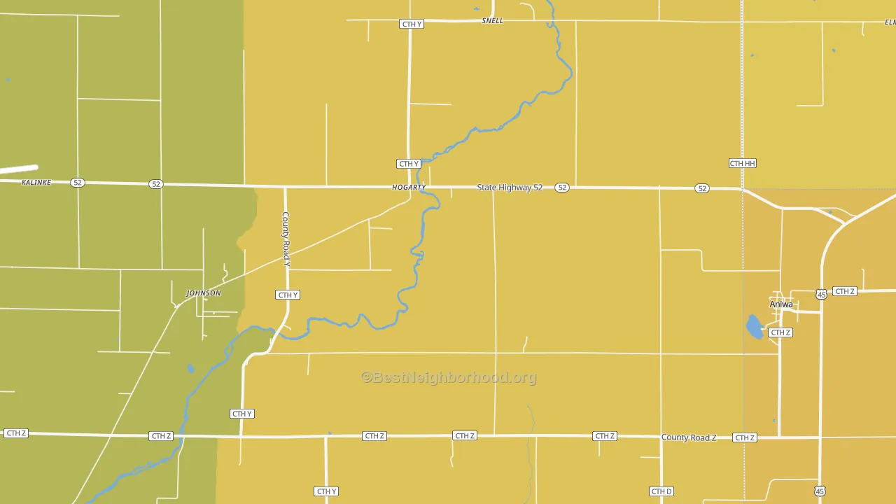 Map of the best neighborhoods in the 54408 area, with better matches in green and worse matches in red