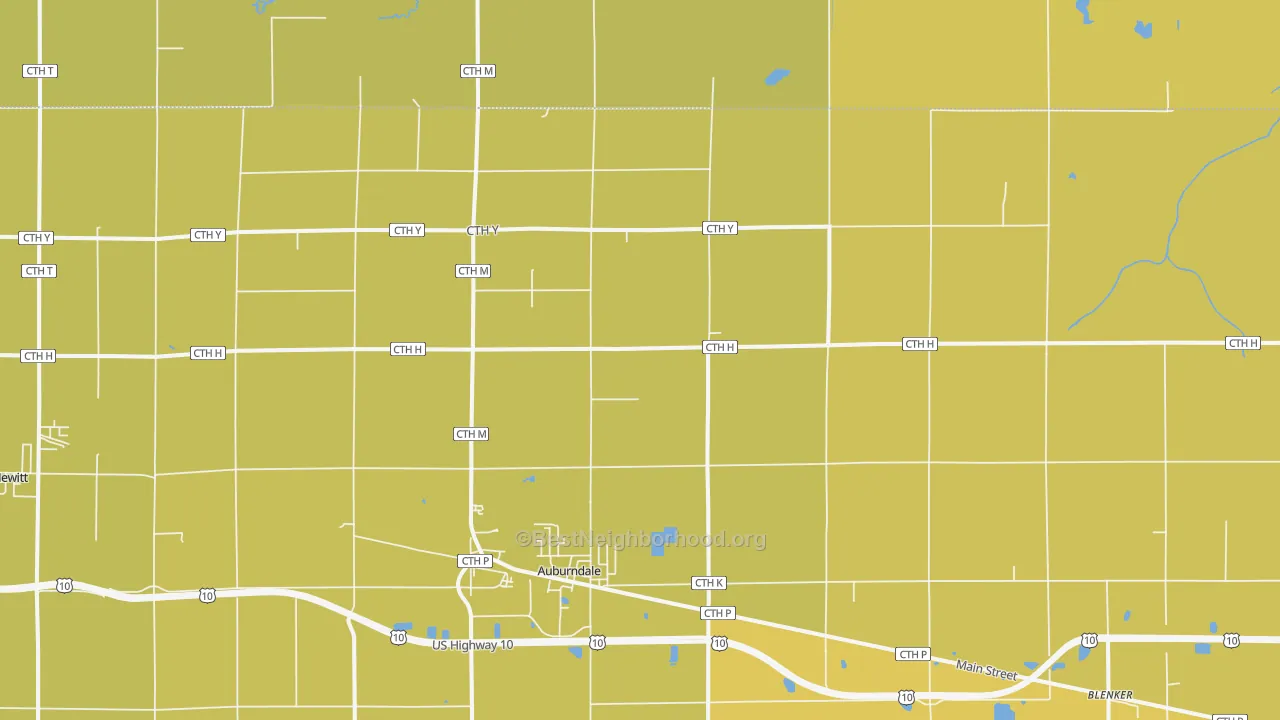 Map of the best neighborhoods in the 54412 area, with better matches in green and worse matches in red