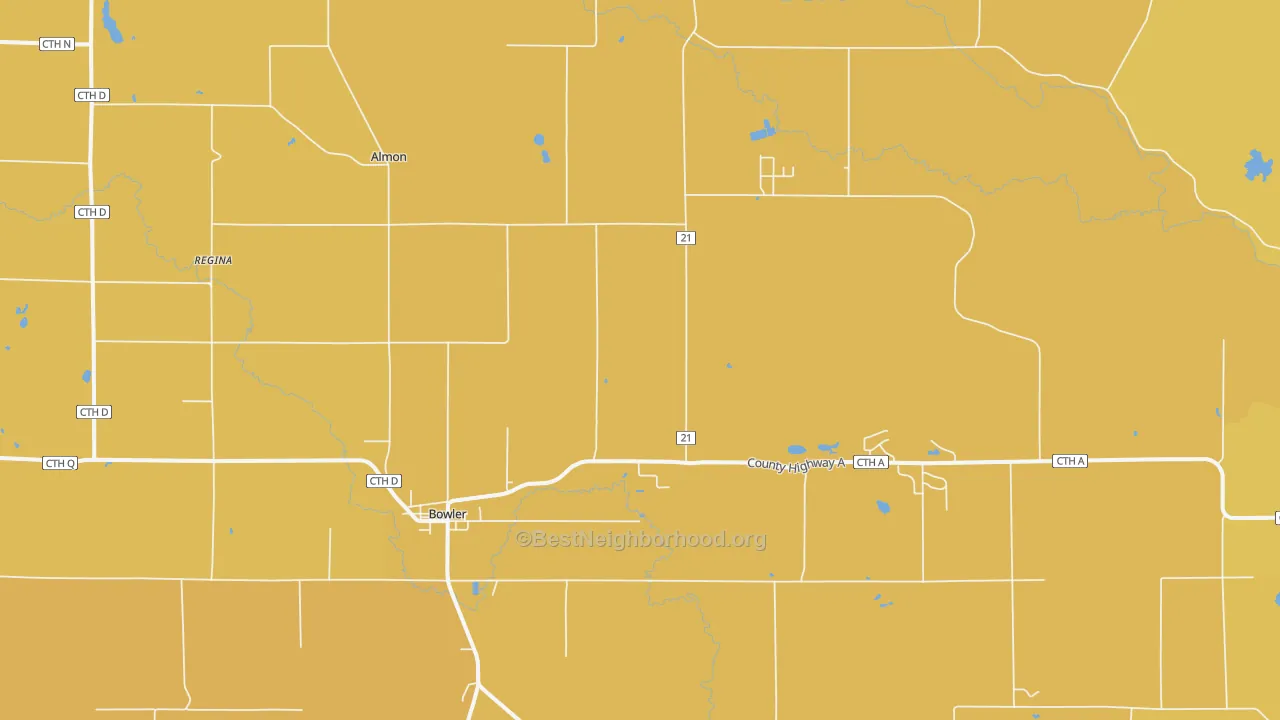 Map of the best neighborhoods in the 54416 area, with better matches in green and worse matches in red