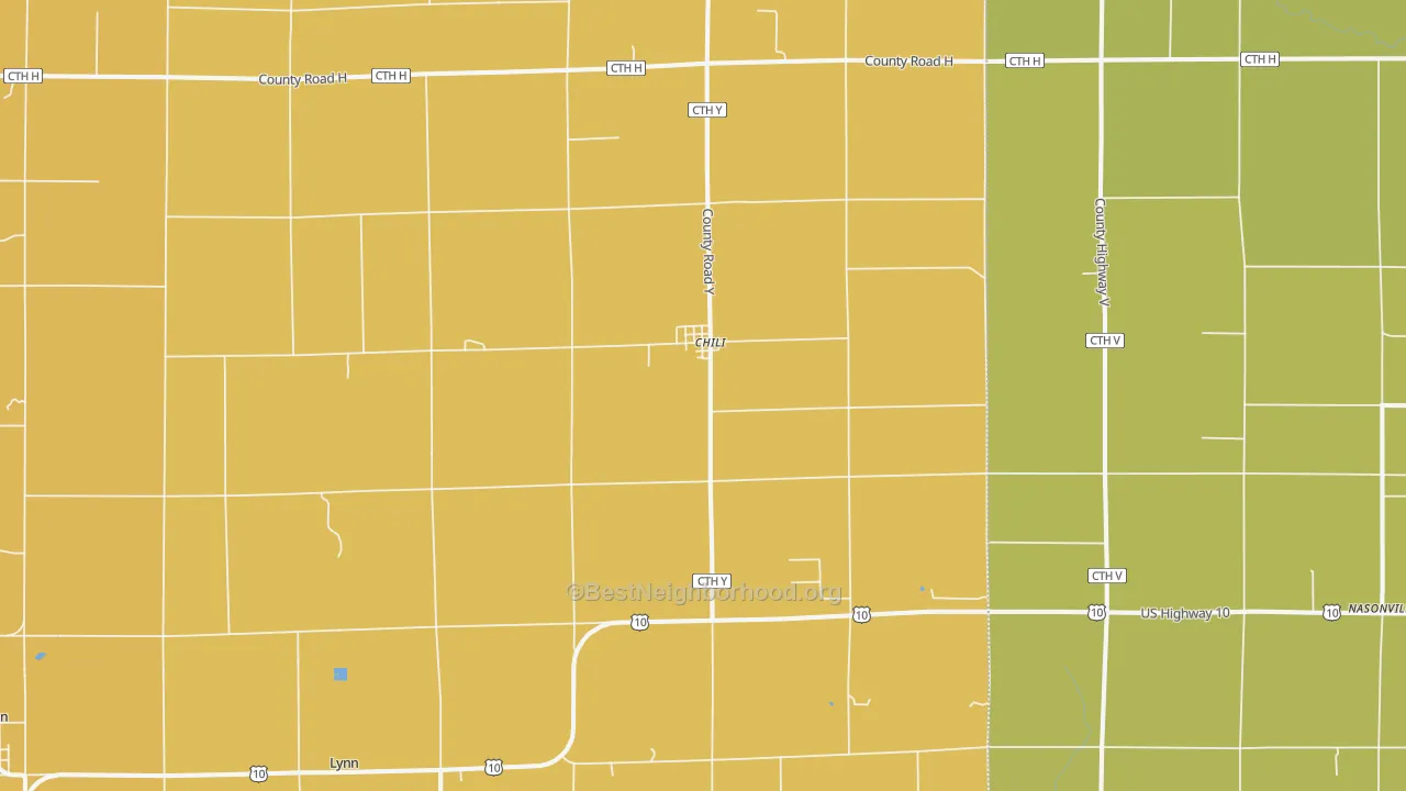 Map of the best neighborhoods in the 54420 area, with better matches in green and worse matches in red