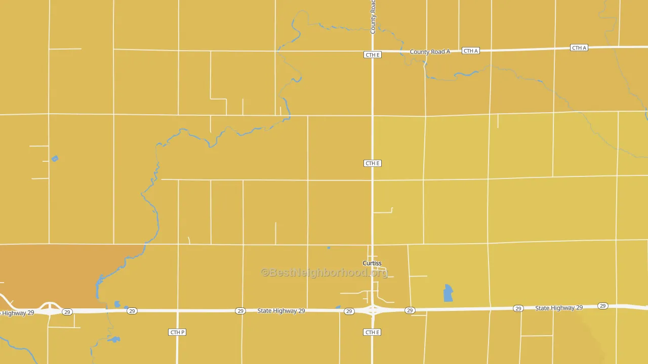 Map of the best neighborhoods in the 54422 area, with better matches in green and worse matches in red