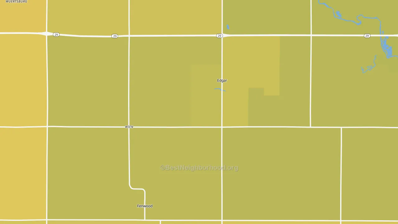 Map of the best neighborhoods in the 54426 area, with better matches in green and worse matches in red