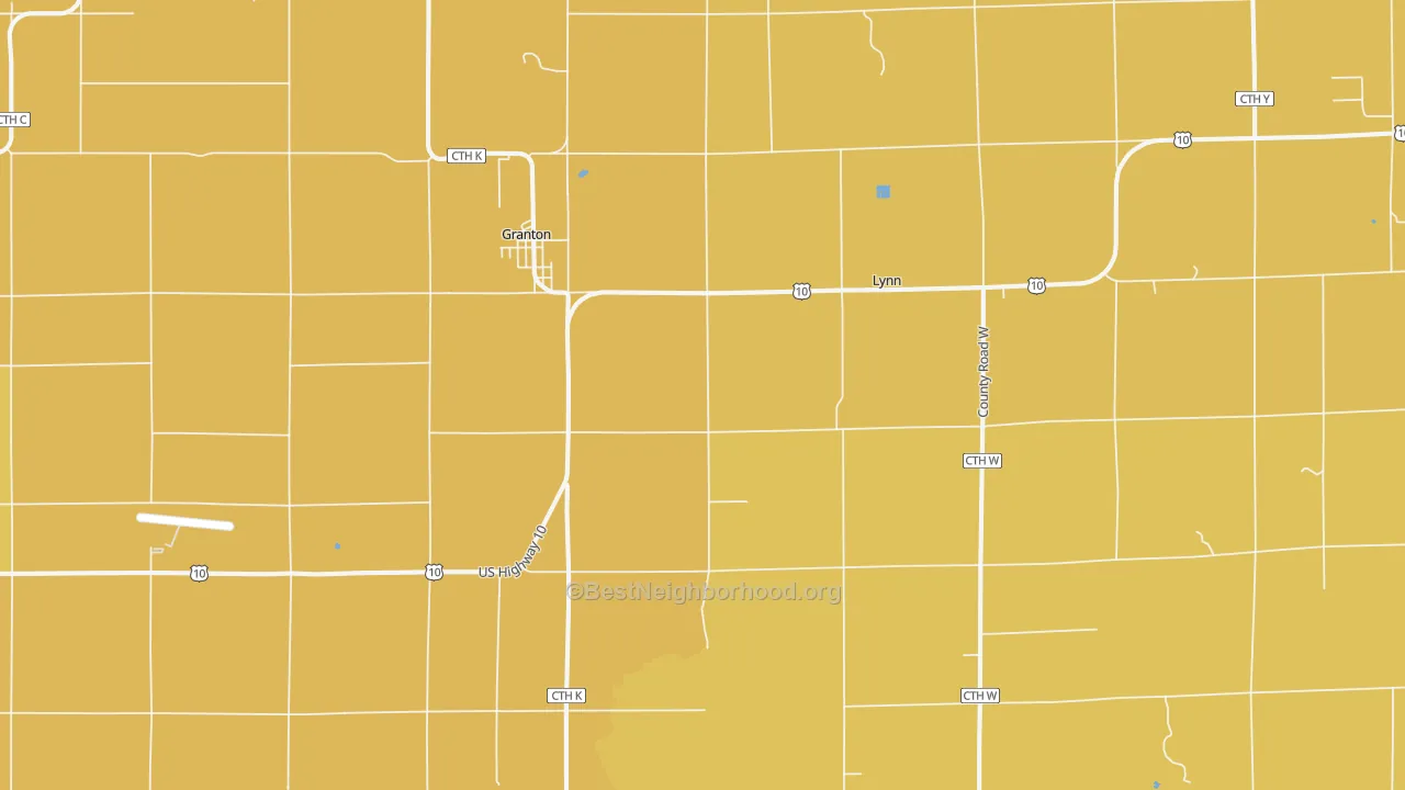 Map of the best neighborhoods in the 54436 area, with better matches in green and worse matches in red