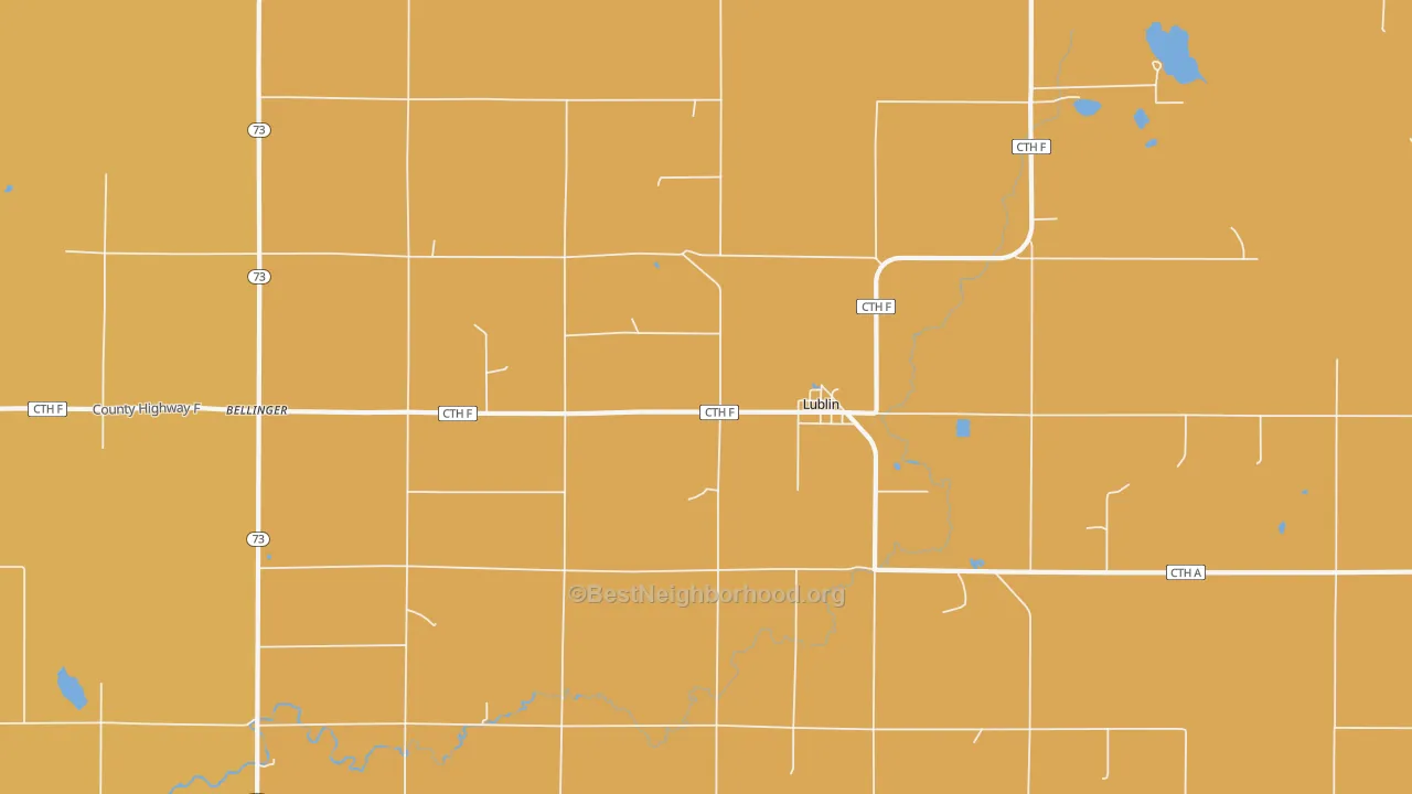 Map of the best neighborhoods in the 54447 area, with better matches in green and worse matches in red