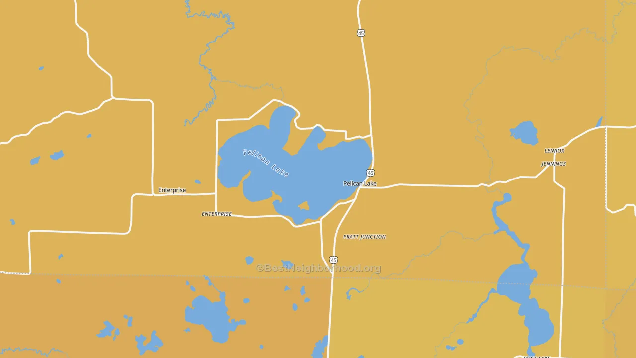 Map of the best neighborhoods in the 54463 area, with better matches in green and worse matches in red