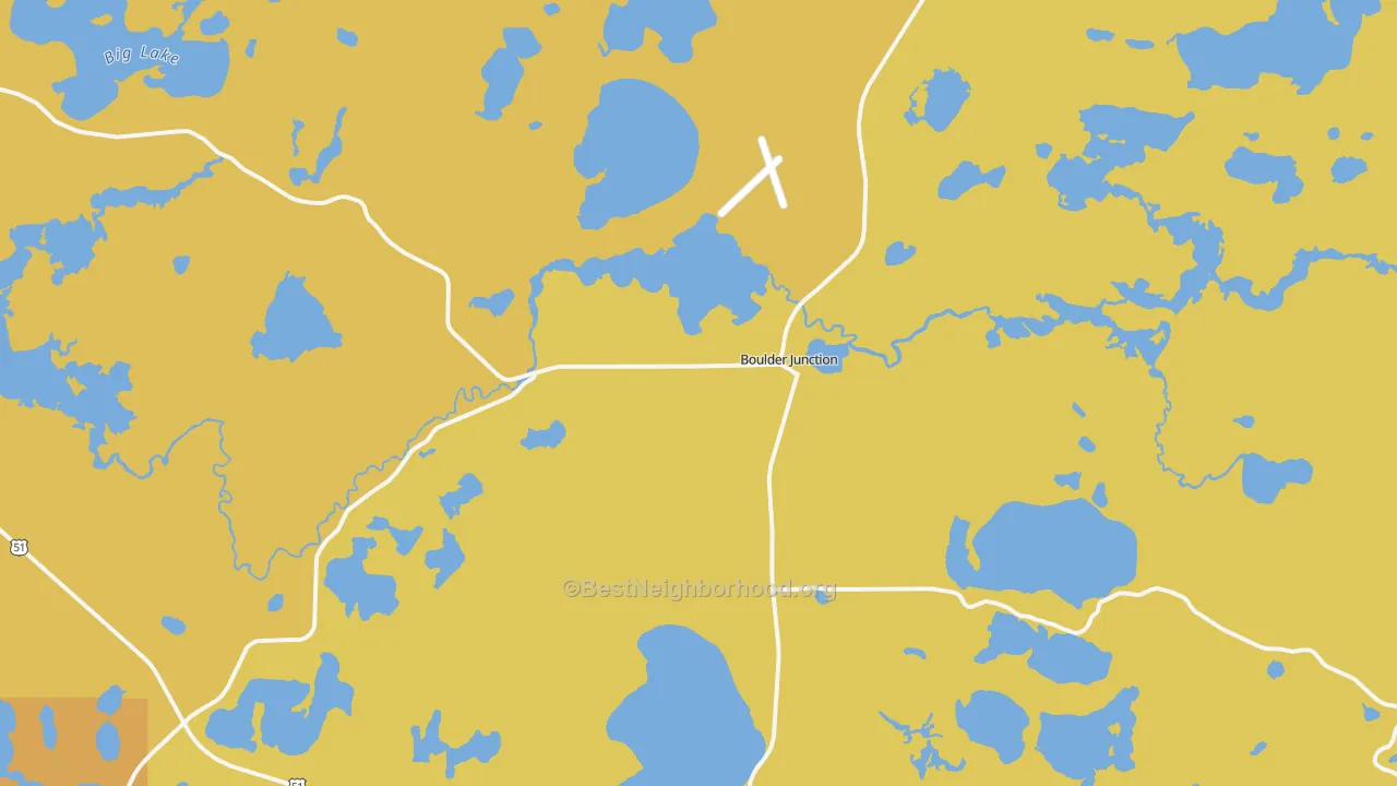 Map of the best neighborhoods in the 54512 area, with better matches in green and worse matches in red
