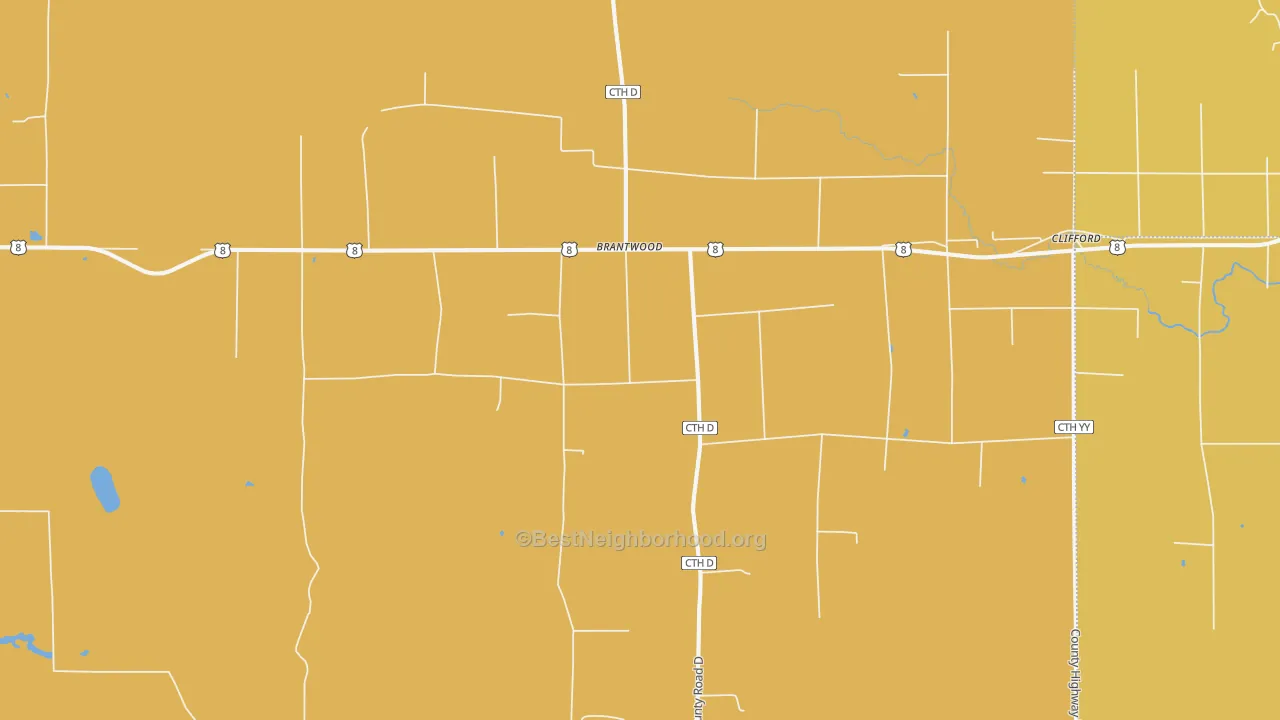 Map of the best neighborhoods in the 54513 area, with better matches in green and worse matches in red
