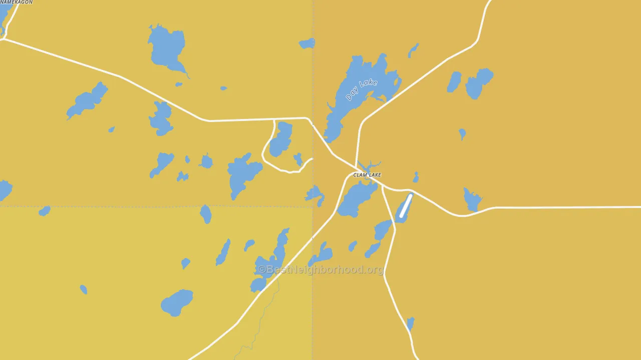 Map of the best neighborhoods in the 54517 area, with better matches in green and worse matches in red