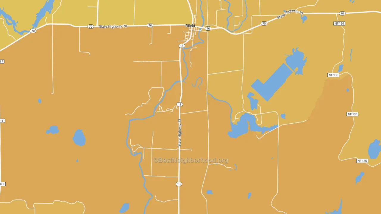 Map of the best neighborhoods in the 54524 area, with better matches in green and worse matches in red