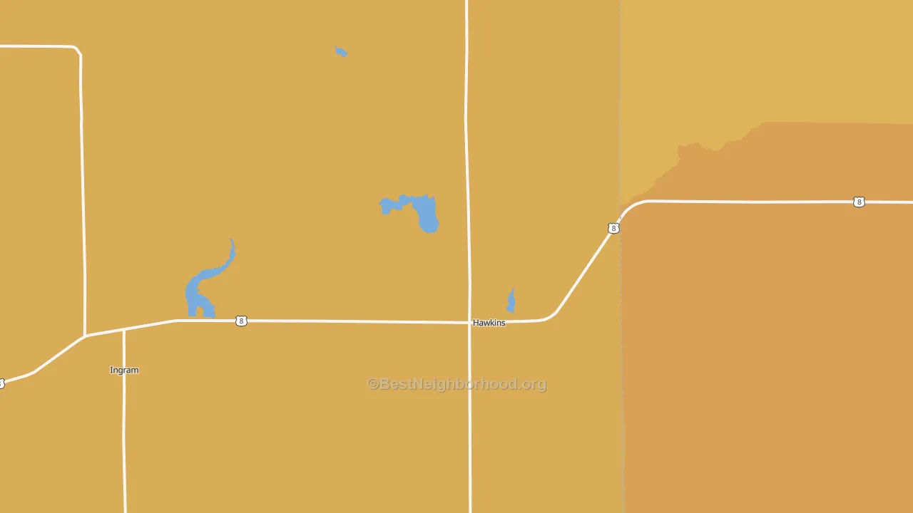 Map of the best neighborhoods in the 54530 area, with better matches in green and worse matches in red