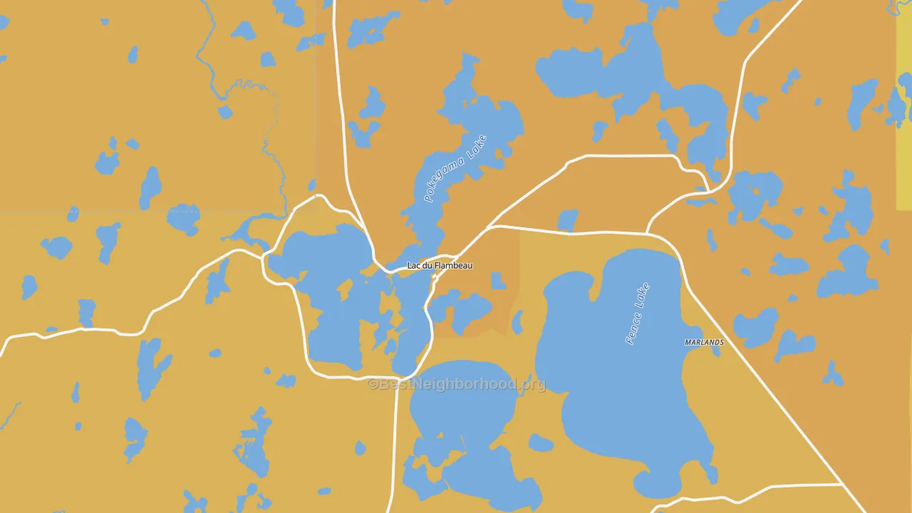 Map of the best neighborhoods in the 54538 area, with better matches in green and worse matches in red