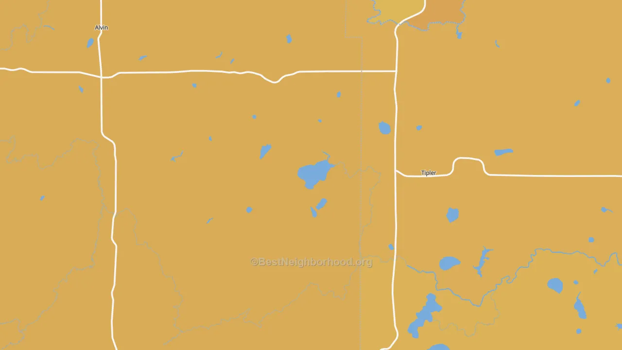 Map of the best neighborhoods in the 54542 area, with better matches in green and worse matches in red