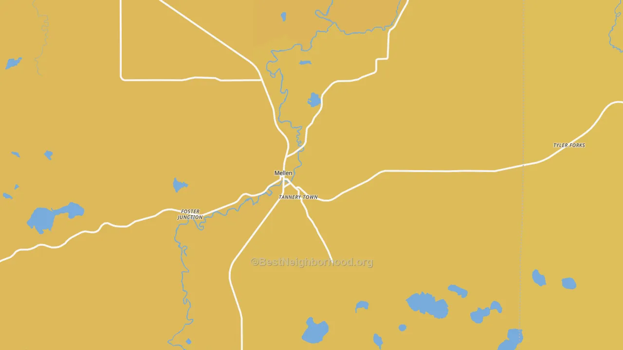 Map of the best neighborhoods in the 54546 area, with better matches in green and worse matches in red