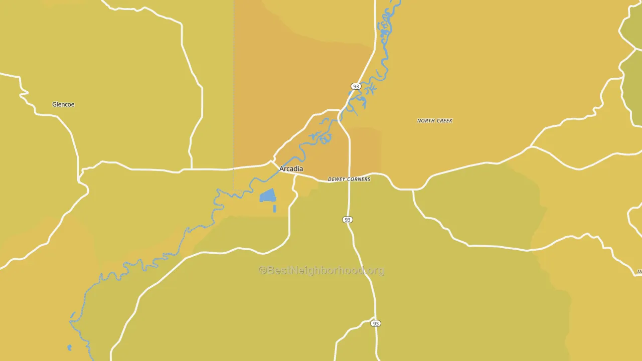 Map of the best neighborhoods in the 54612 area, with better matches in green and worse matches in red