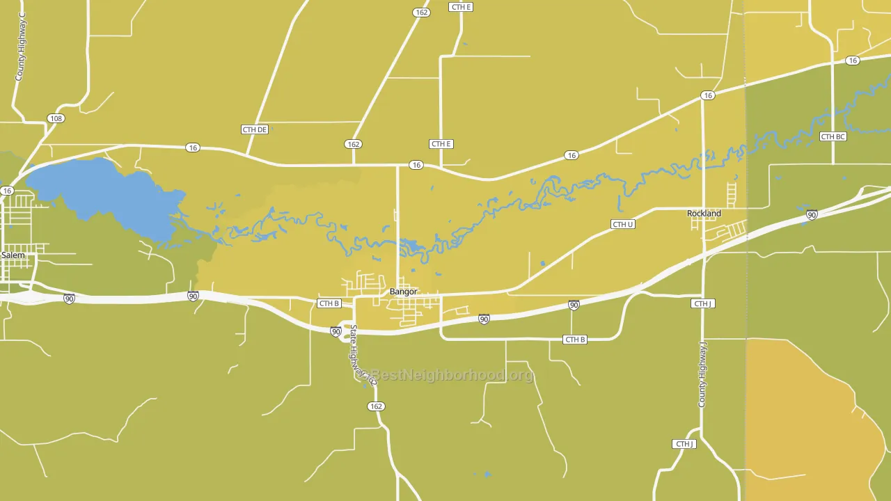 Map of the best neighborhoods in the 54614 area, with better matches in green and worse matches in red