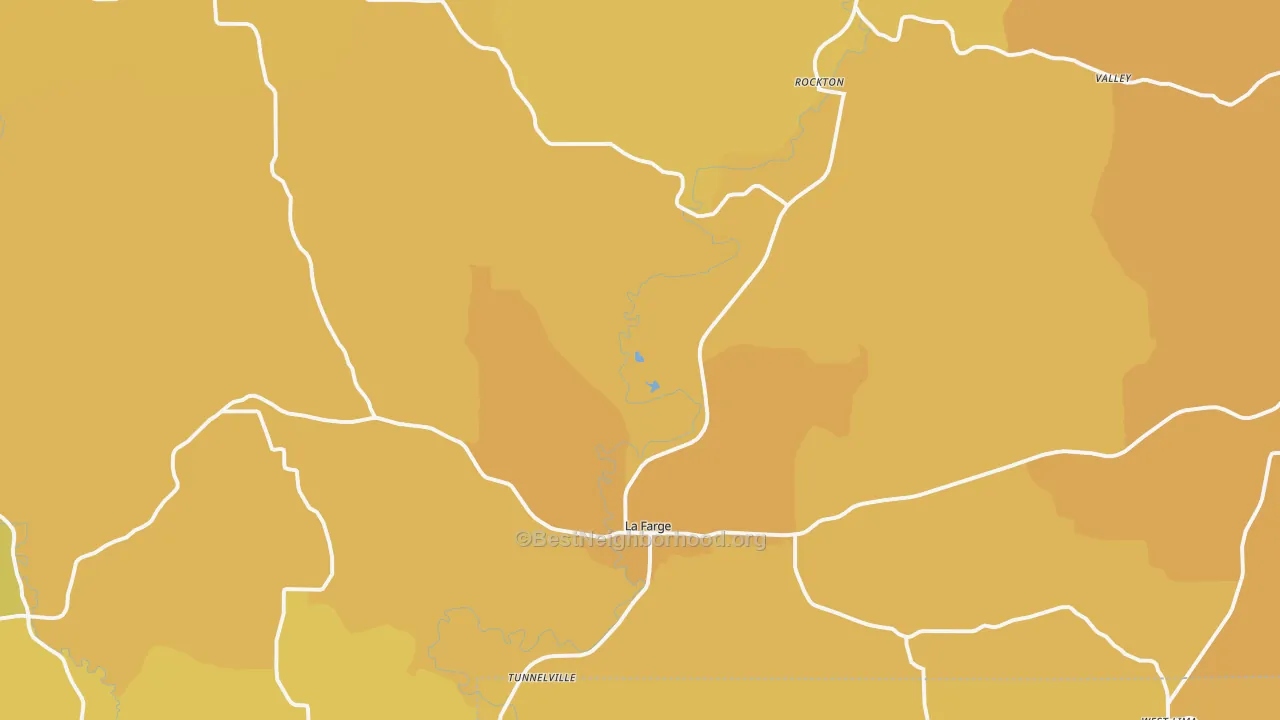 Map of the best neighborhoods in the 54639 area, with better matches in green and worse matches in red