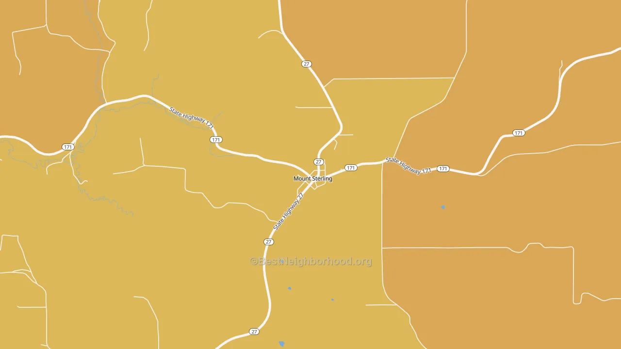 Map of the best neighborhoods in the 54645 area, with better matches in green and worse matches in red