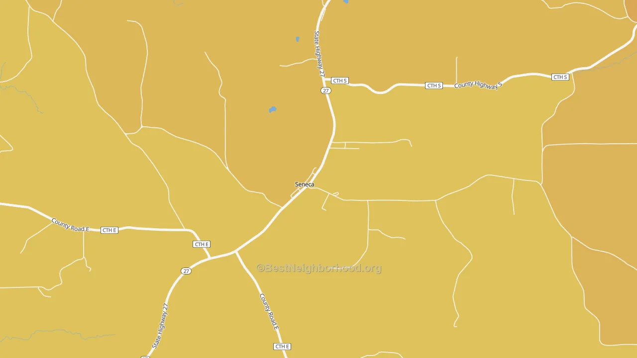 Map of the best neighborhoods in the 54654 area, with better matches in green and worse matches in red
