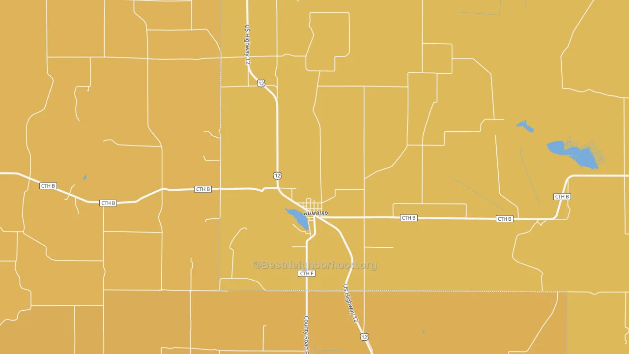 Map of the best neighborhoods in the 54746 area, with better matches in green and worse matches in red