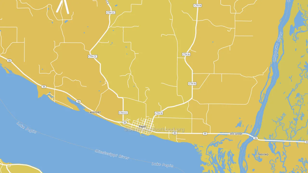 Map of the best neighborhoods in the 54759 area, with better matches in green and worse matches in red