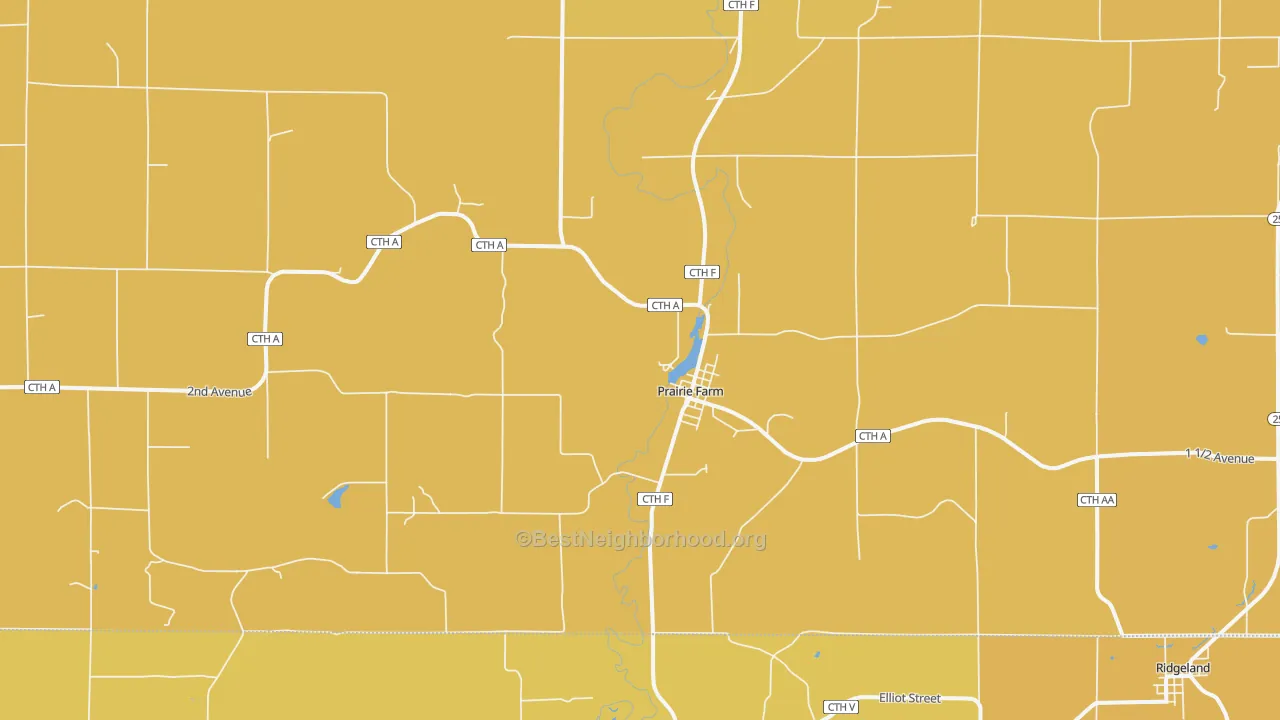 Map of the best neighborhoods in the 54762 area, with better matches in green and worse matches in red