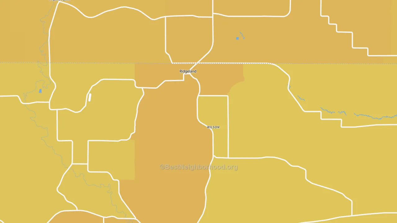 Map of the best neighborhoods in the 54763 area, with better matches in green and worse matches in red