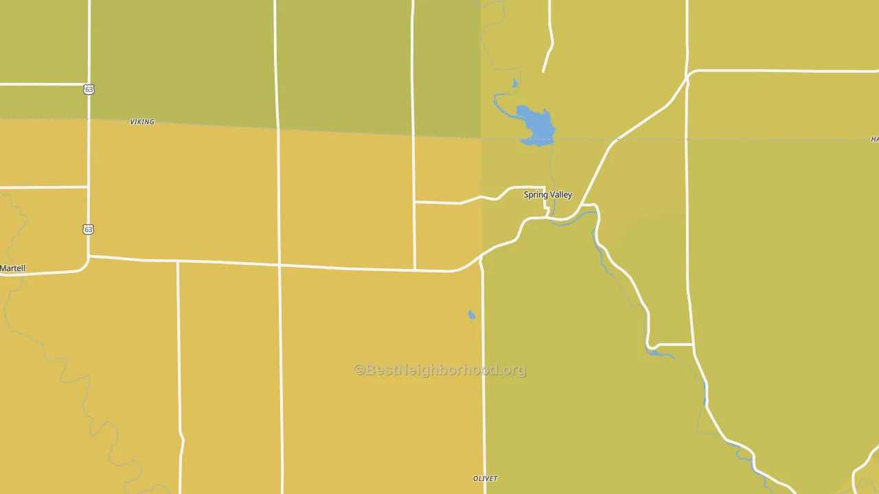 Map of the best neighborhoods in the 54767 area, with better matches in green and worse matches in red