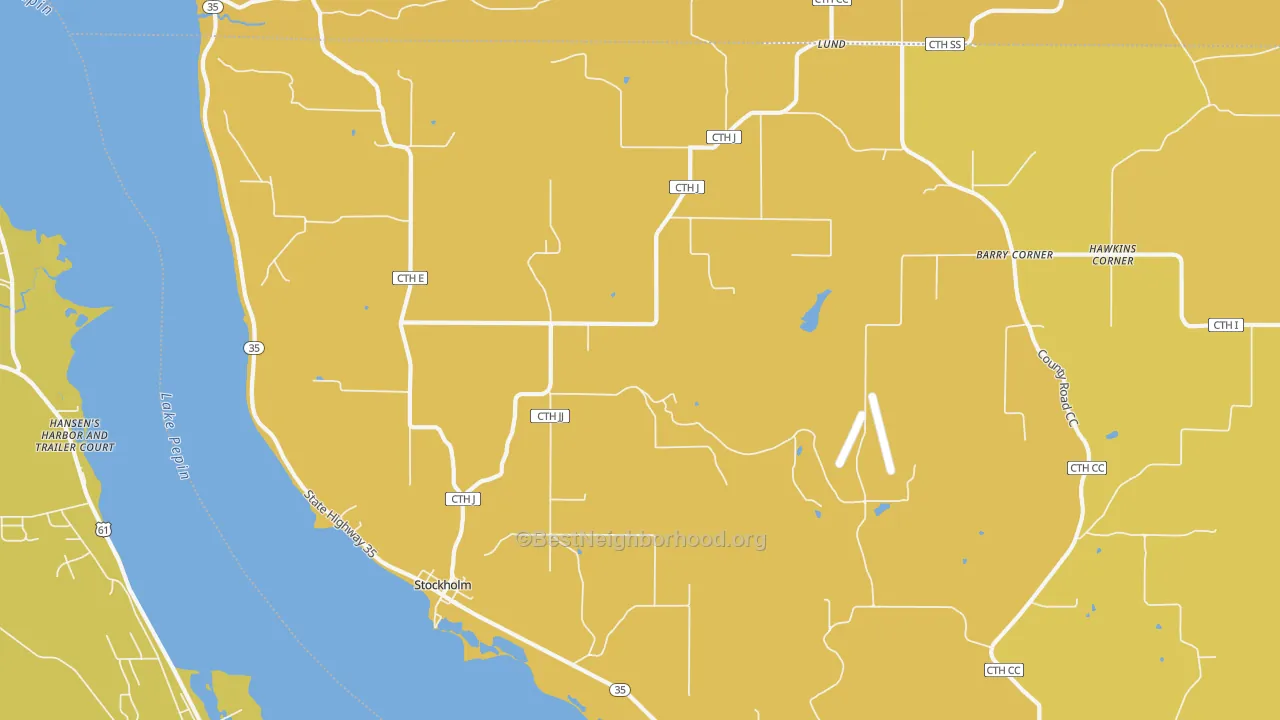 Map of the best neighborhoods in the 54769 area, with better matches in green and worse matches in red
