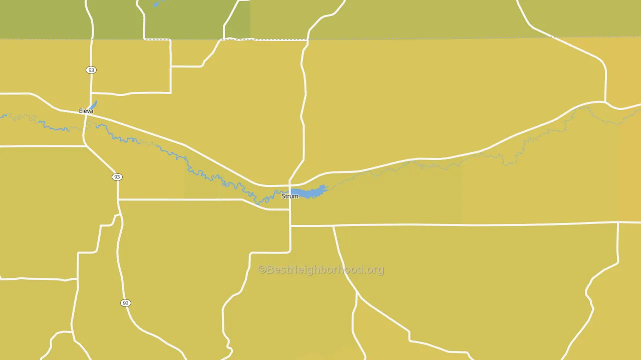 Map of the best neighborhoods in the 54770 area, with better matches in green and worse matches in red