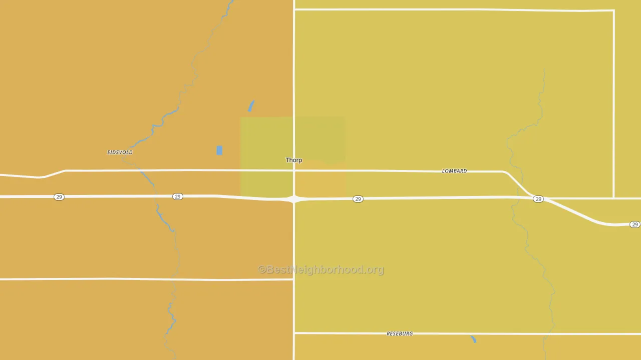 Map of the best neighborhoods in the 54771 area, with better matches in green and worse matches in red