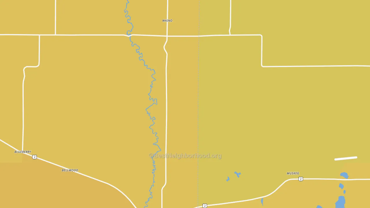 Map of the best neighborhoods in the 54820 area, with better matches in green and worse matches in red