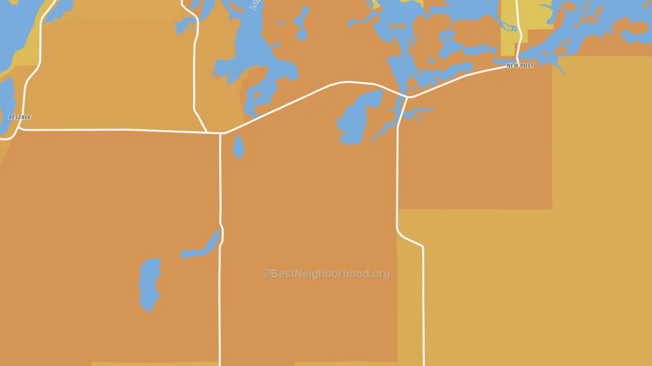 Map of the best neighborhoods in the 54828 area, with better matches in green and worse matches in red