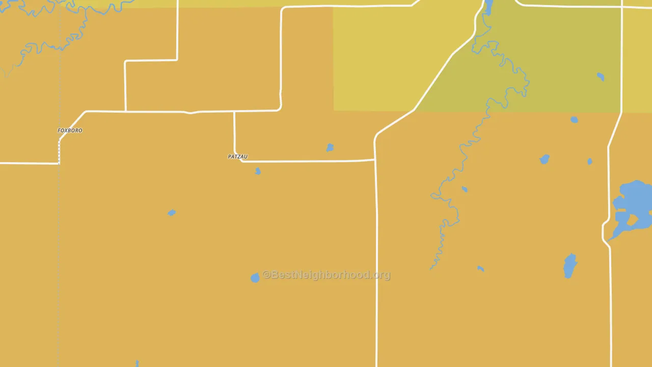 Map of the best neighborhoods in the 54836 area, with better matches in green and worse matches in red