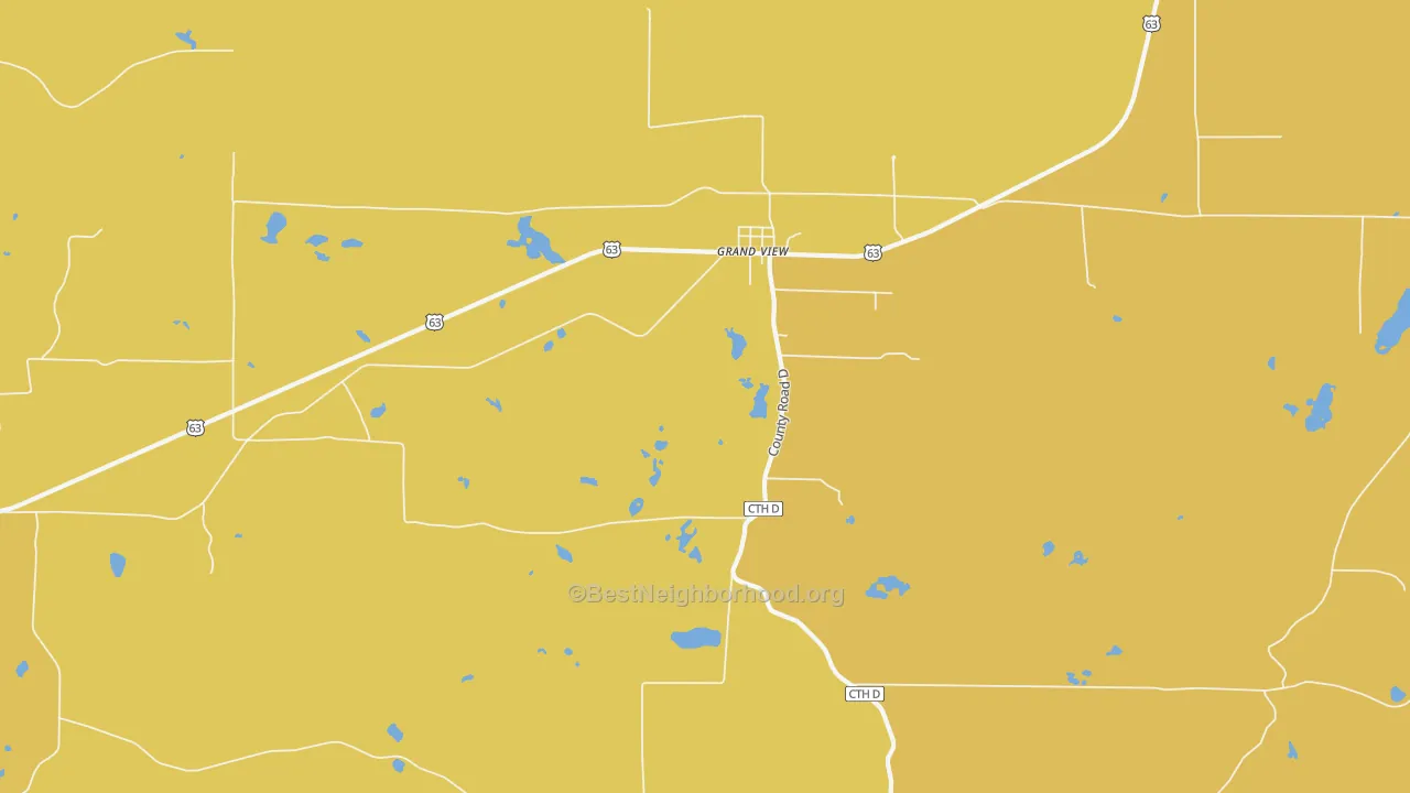 Map of the best neighborhoods in the 54839 area, with better matches in green and worse matches in red