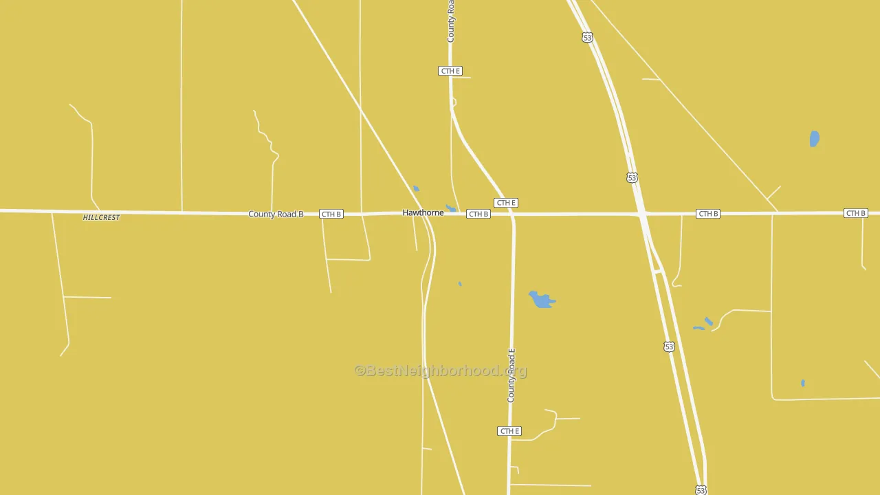 Map of the best neighborhoods in the 54842 area, with better matches in green and worse matches in red