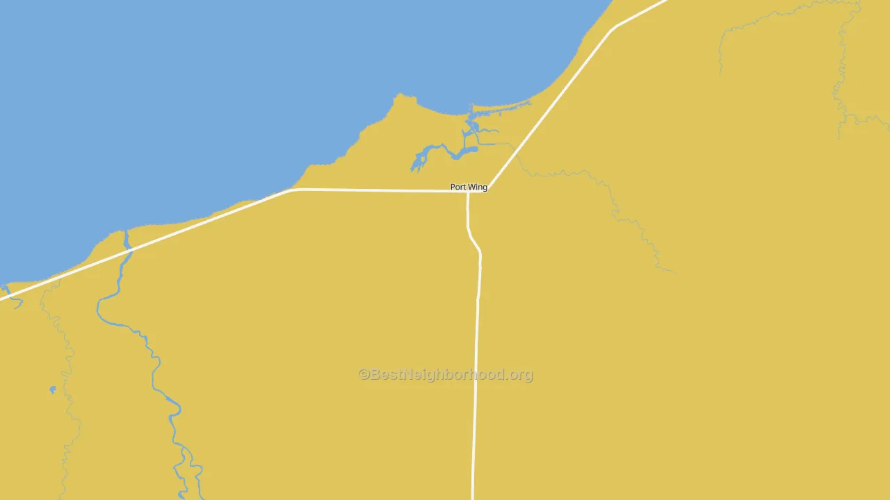 Map of the best neighborhoods in the 54865 area, with better matches in green and worse matches in red