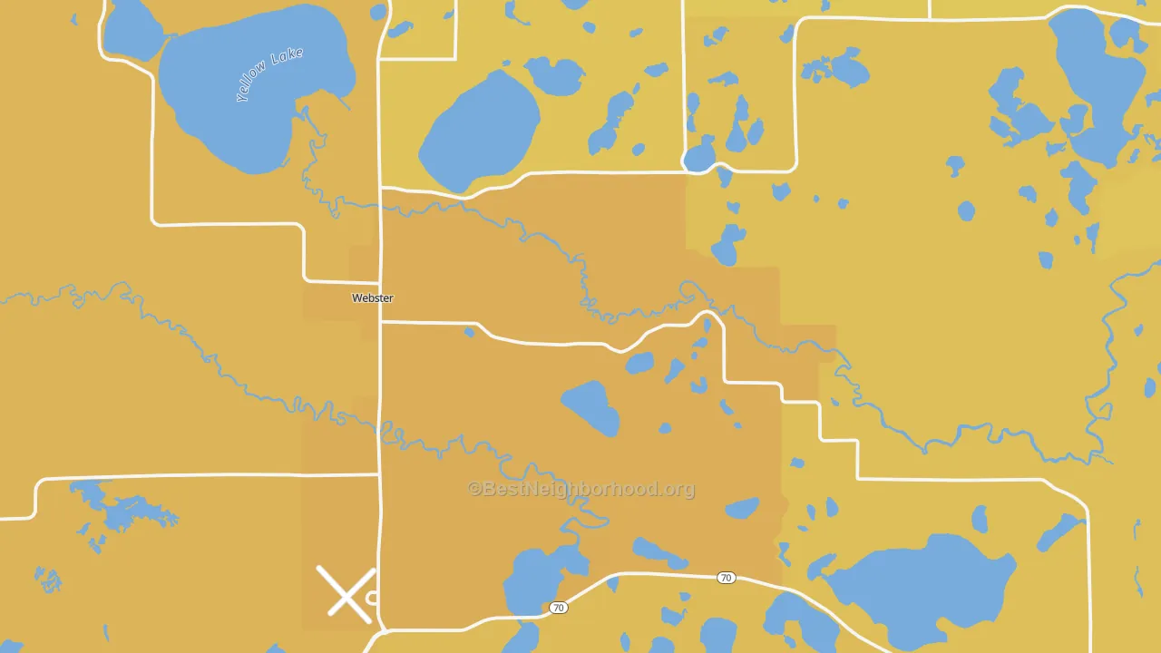 Map of the best neighborhoods in the 54893 area, with better matches in green and worse matches in red