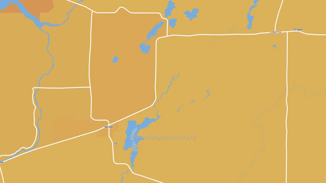 Map of the best neighborhoods in the 54896 area, with better matches in green and worse matches in red