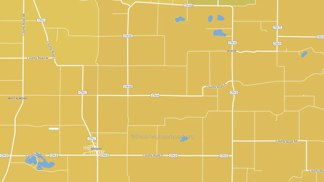 Map of the best neighborhoods in the 54909 area, with better matches in green and worse matches in red