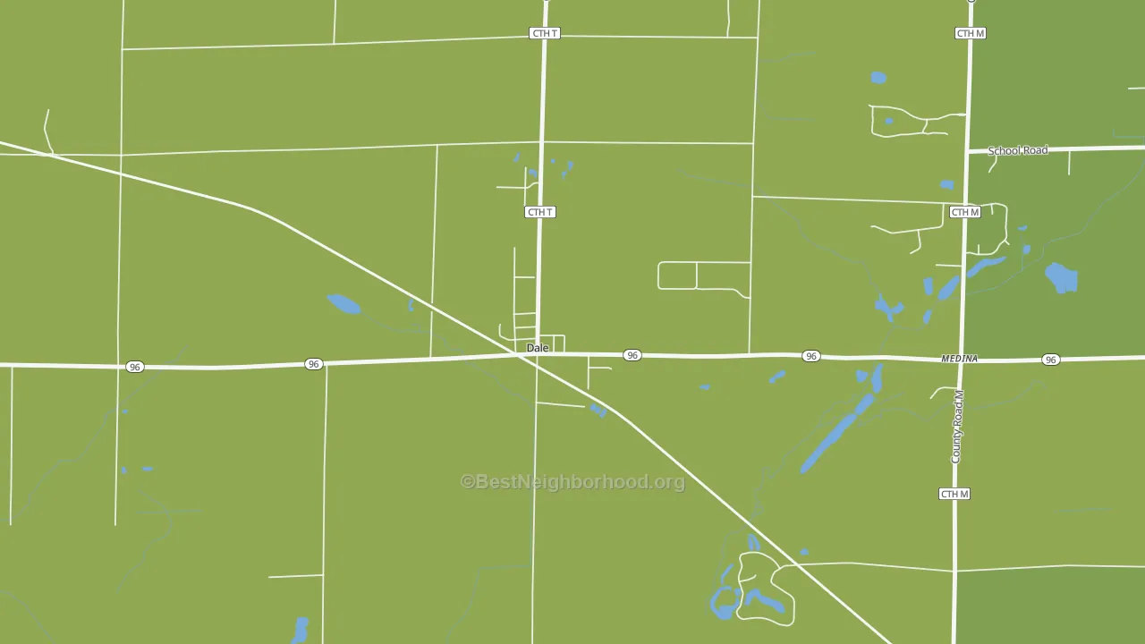 Map of the best neighborhoods in the 54931 area, with better matches in green and worse matches in red