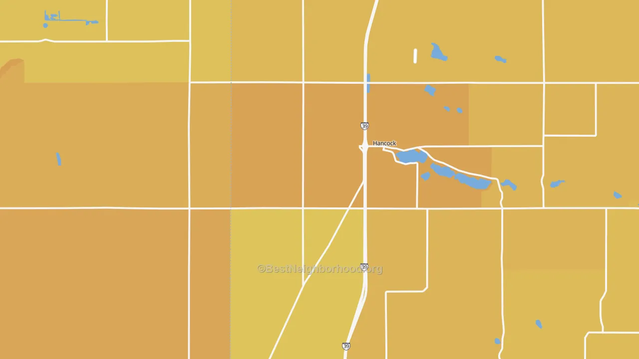 Map of the best neighborhoods in the 54943 area, with better matches in green and worse matches in red