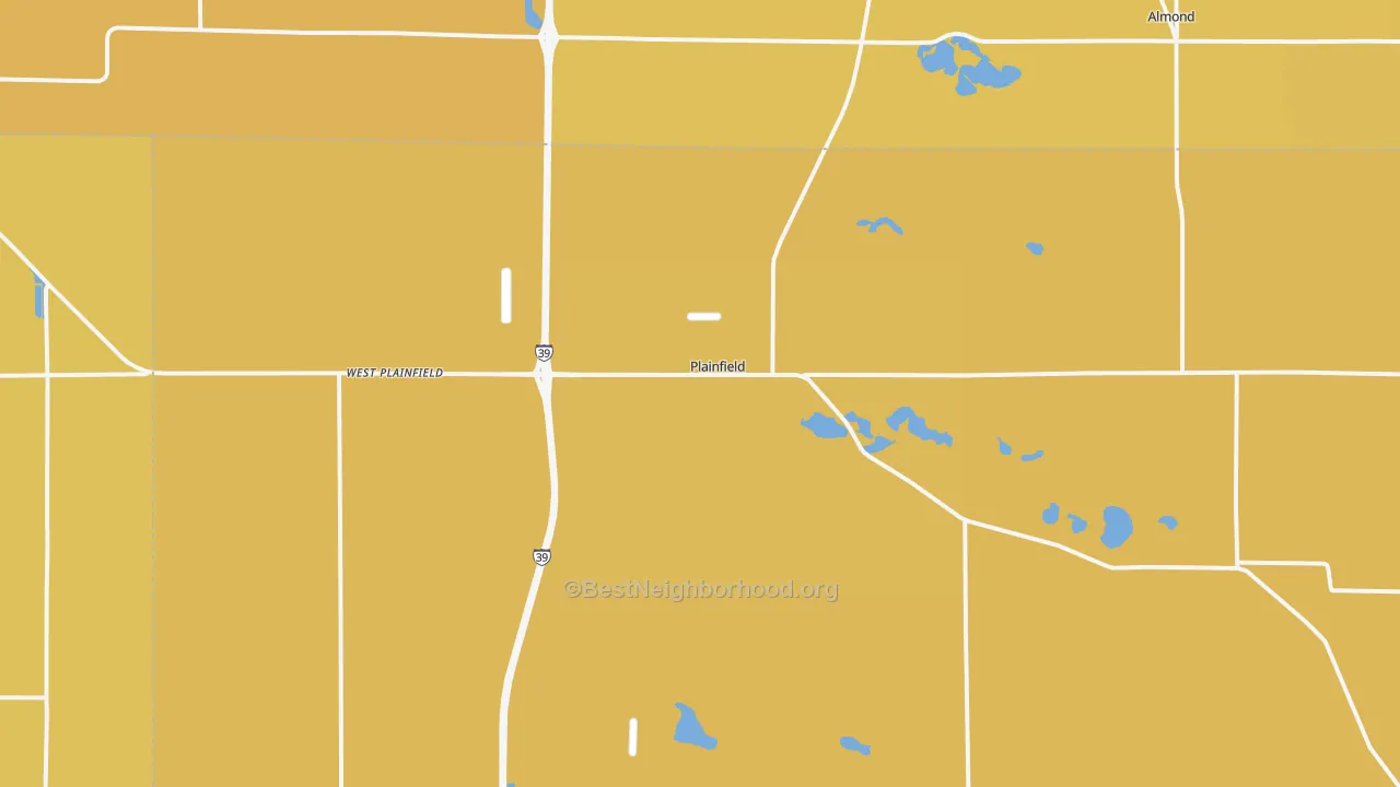 Map of the best neighborhoods in the 54966 area, with better matches in green and worse matches in red