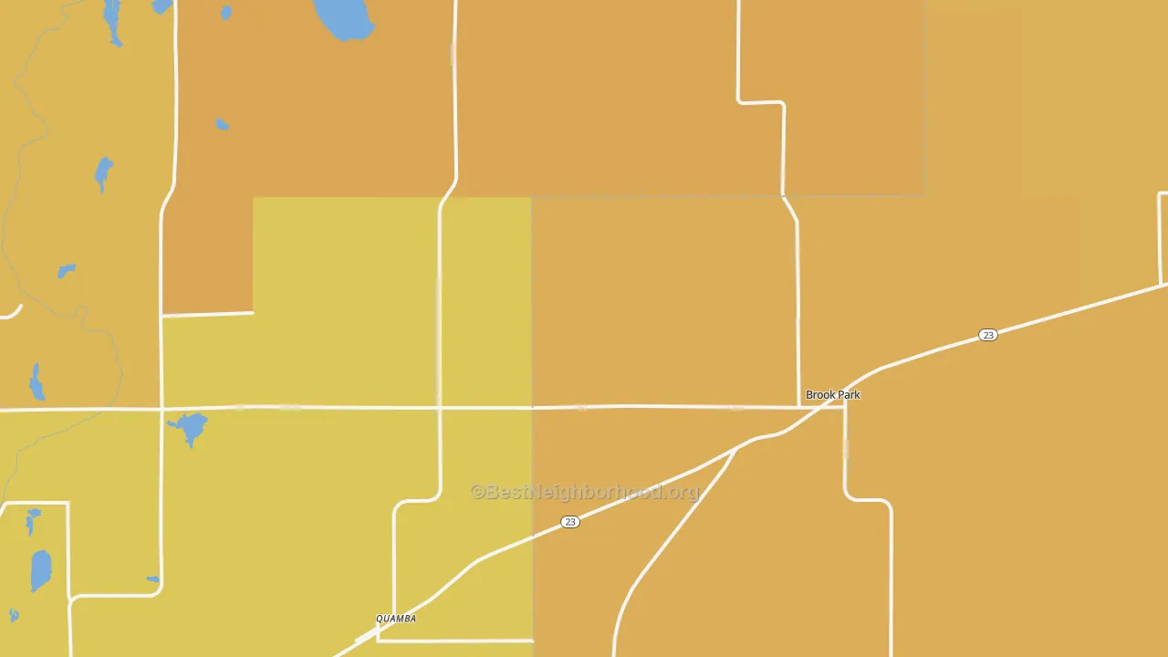 Map of the best neighborhoods in the 55007 area, with better matches in green and worse matches in red