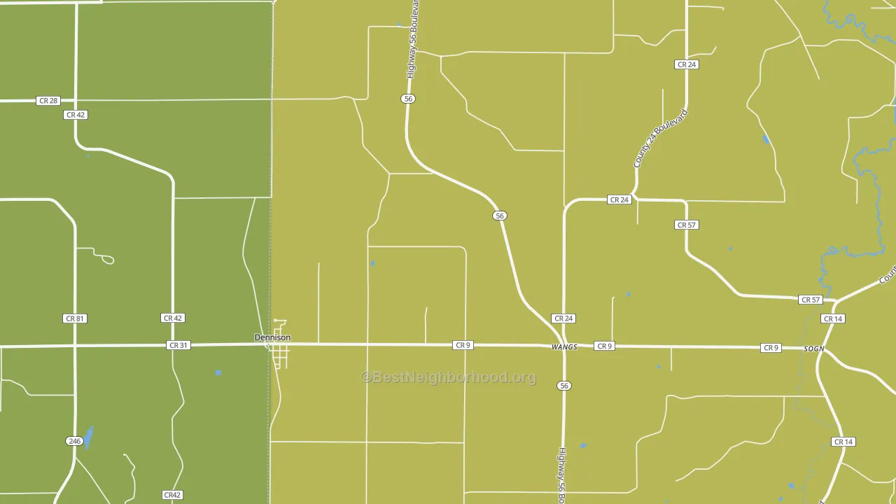 Map of the best neighborhoods in the 55018 area, with better matches in green and worse matches in red