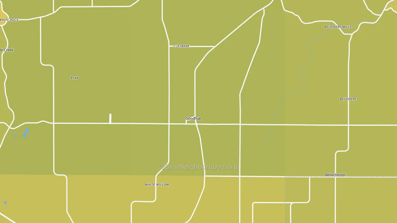 Map of the best neighborhoods in the 55027 area, with better matches in green and worse matches in red